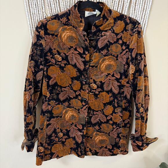 Vintage Velvet Fall Floral Jacket S - Picture 1 of 5